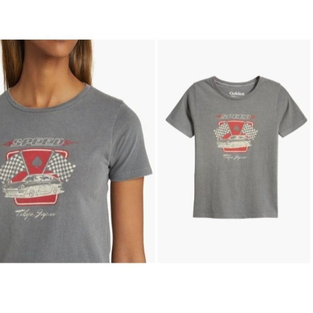 Golden Hour Tokyo Speed Cotton Graphic Baby Tee, Heather Gray, Sz. XL